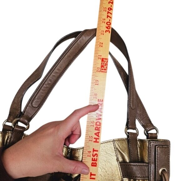 Kooba Gold & Brown Leather Shoulder Bag Boho Tote Bag Maximalism Metallic - Picture 7 of 11